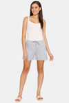 Rosaline Geo Blooms Knit Cotton Sleep Shorts - Grey Melange — thumbnail 6